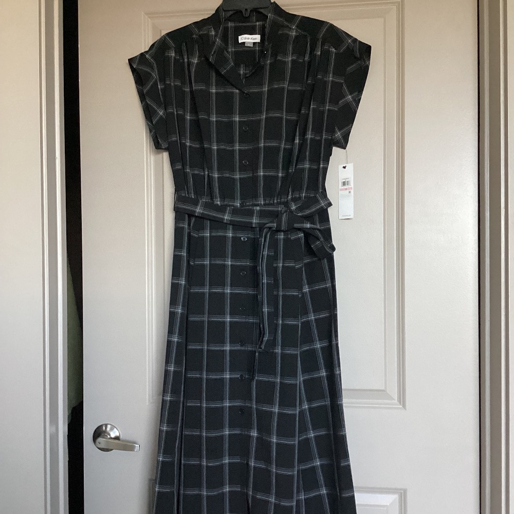 Calvin Klein Windowpane Plaid Cap Sleeve Midi Shirtdress, size 10 - Picture 4 of 12